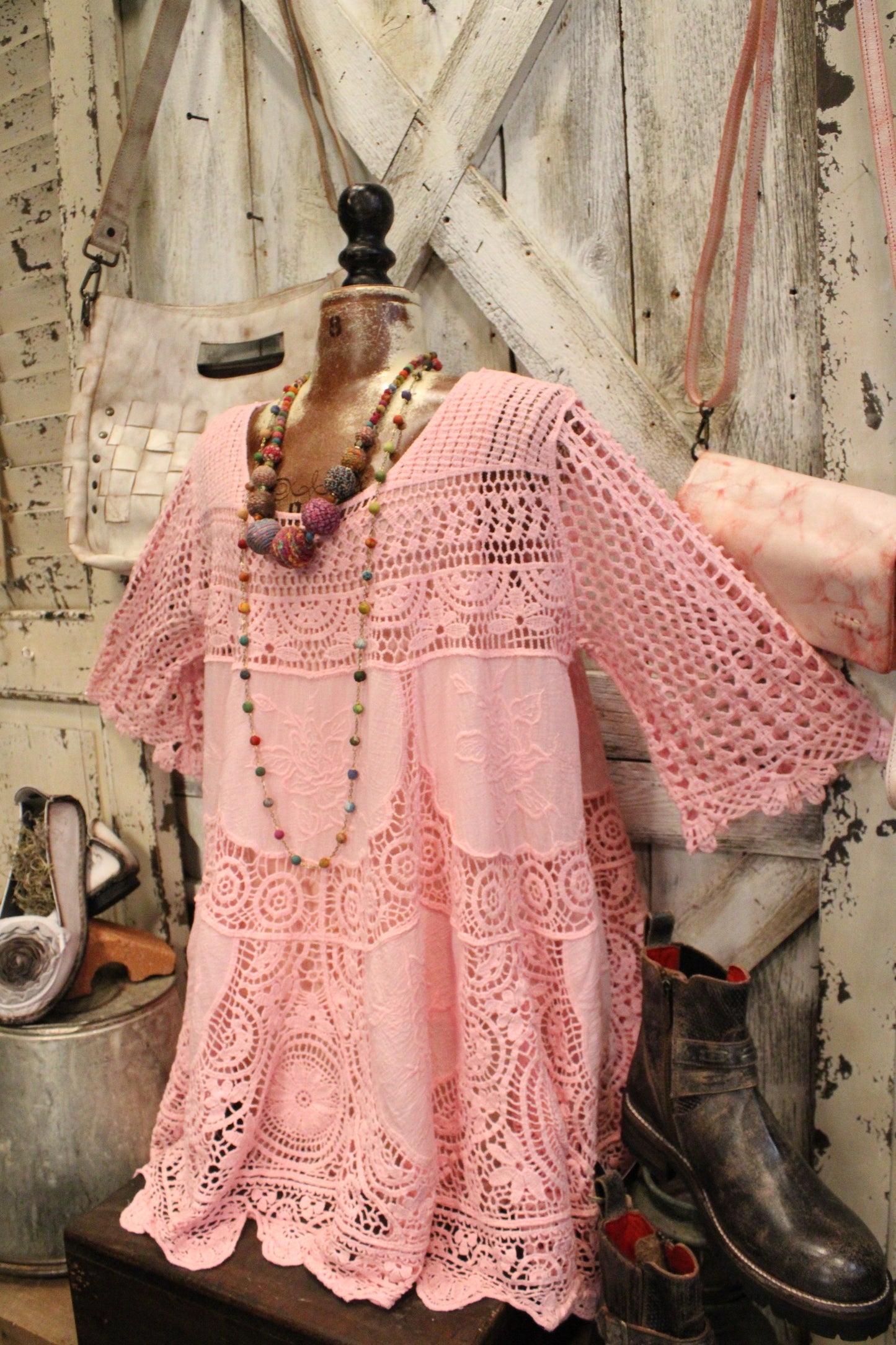 Beach Rose Pink Crochet Tunic Top