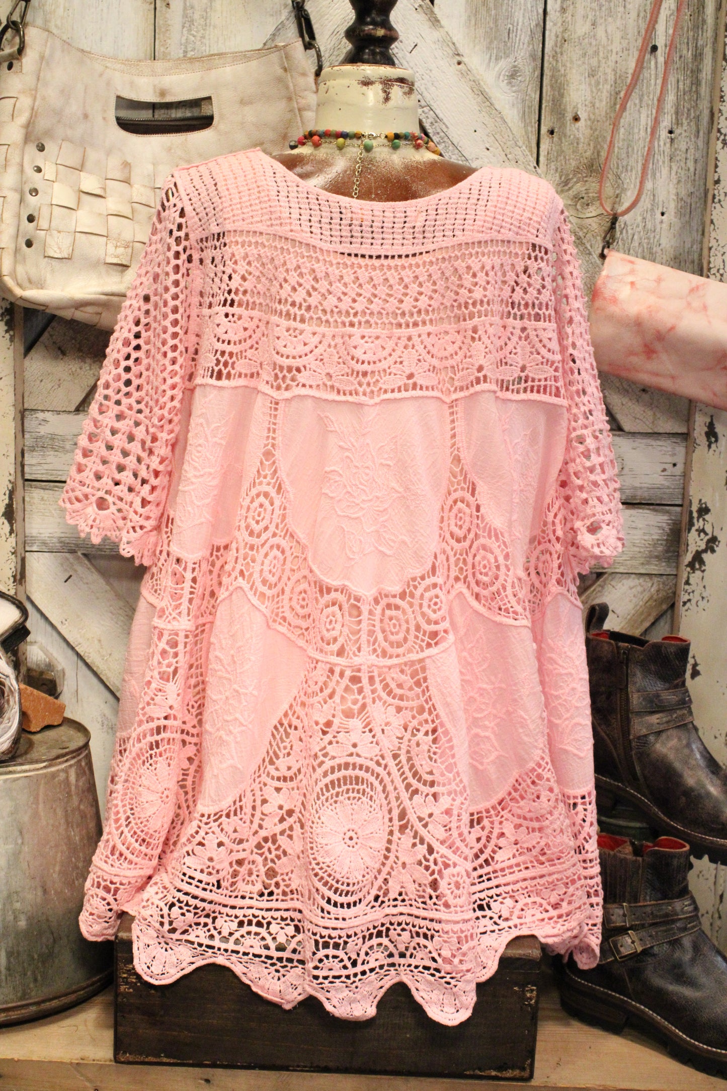 Beach Rose Pink Crochet Tunic Top