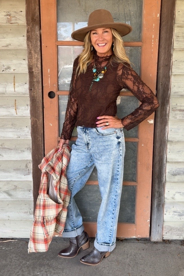 Espresso Bloom Mesh Blouse