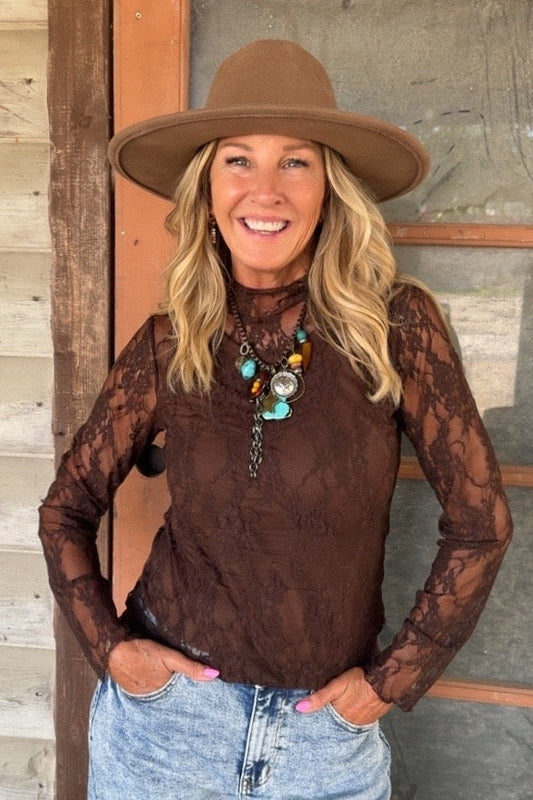 Espresso Bloom Mesh Blouse
