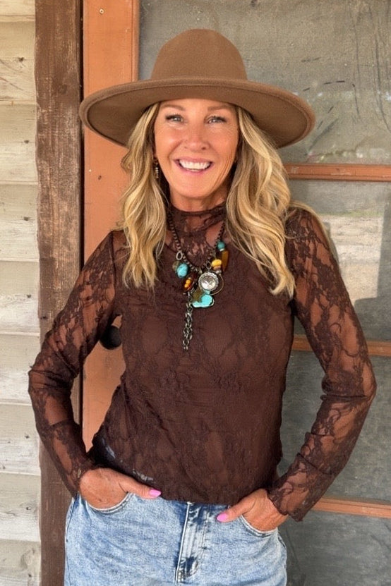 Espresso Bloom Mesh Blouse