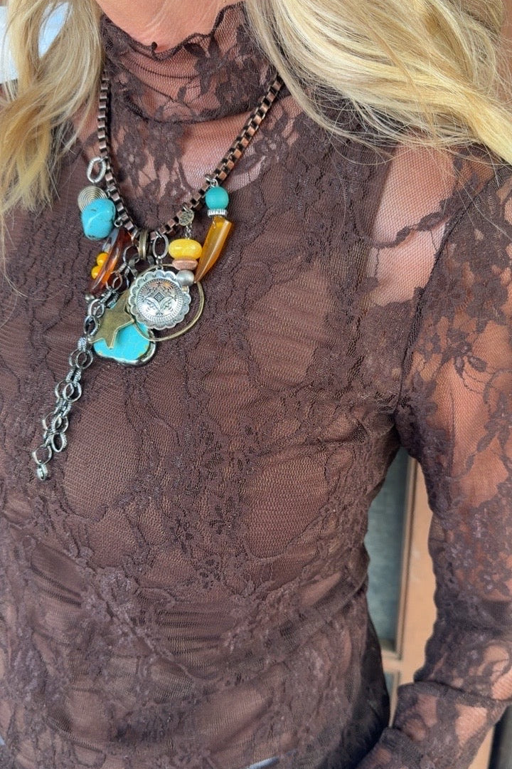Espresso Bloom Mesh Blouse