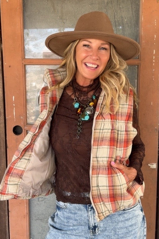 Cinnamon Spice Plaid Vest