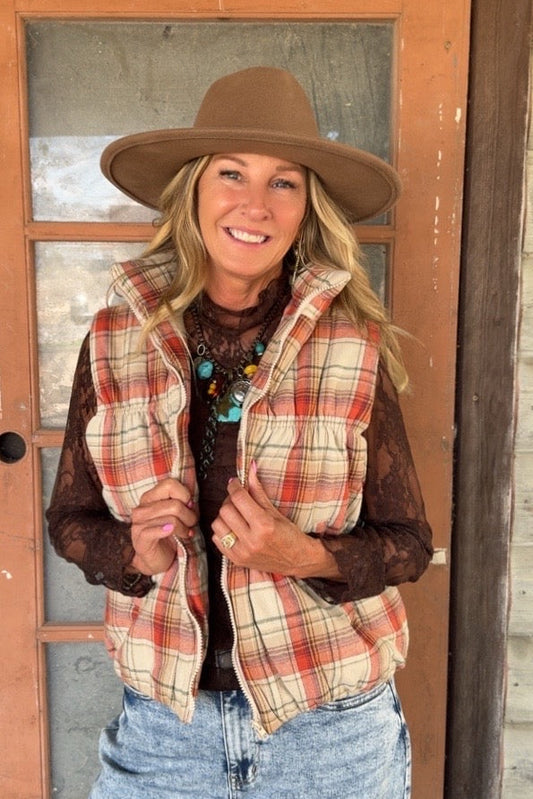Cinnamon Spice Plaid Vest