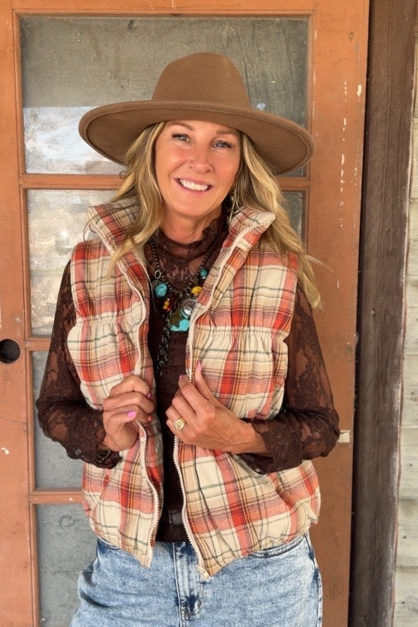 Cinnamon Spice Plaid Vest