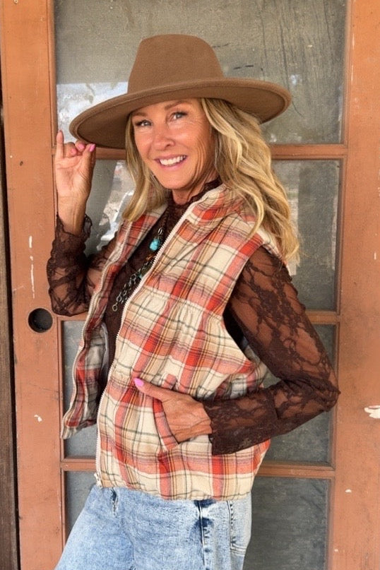 Cinnamon Spice Plaid Vest