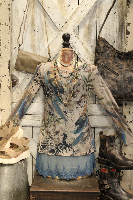 Feathers And Flowers Mesh Blouse
