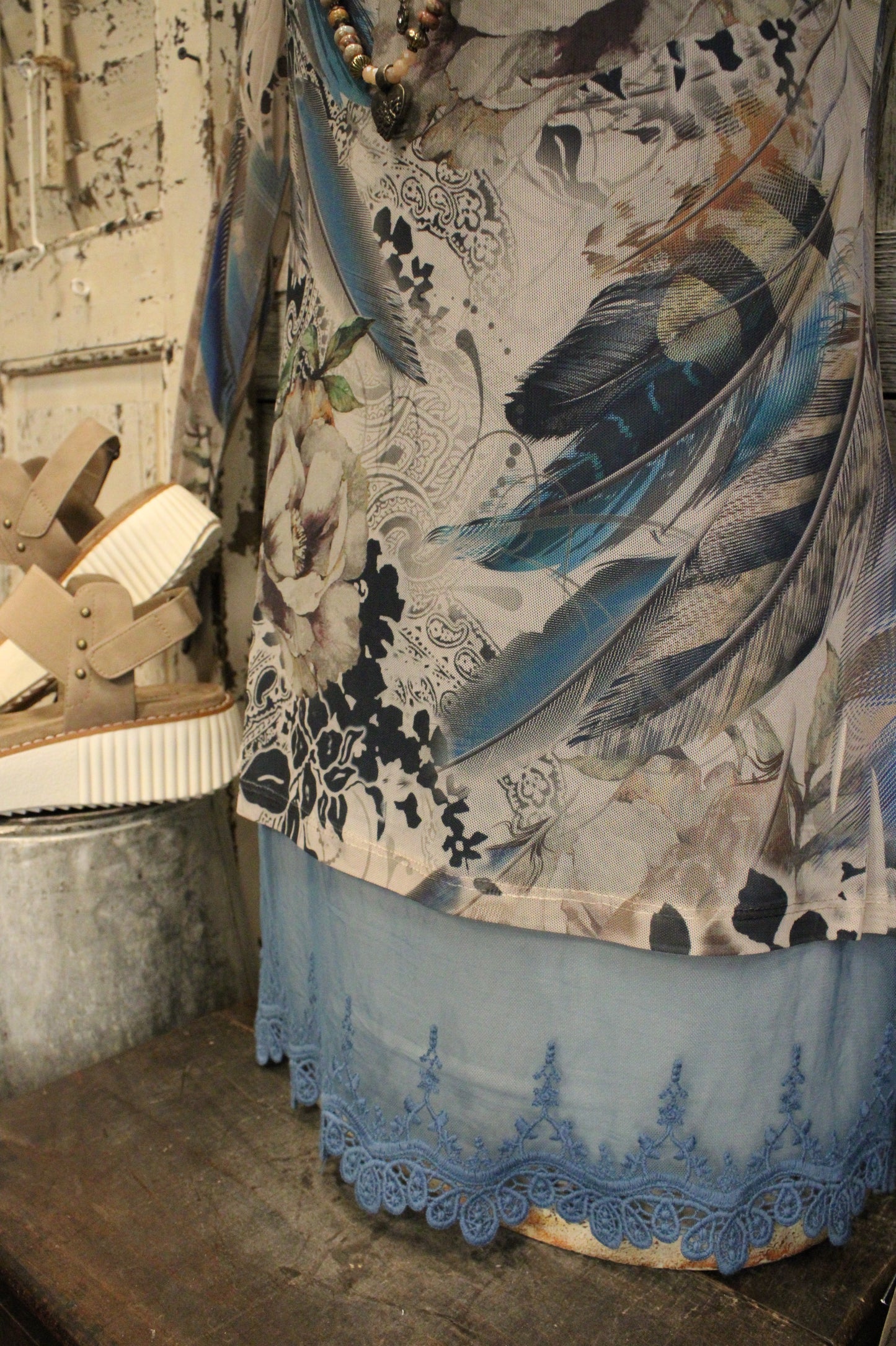 Feathers And Flowers Mesh Blouse