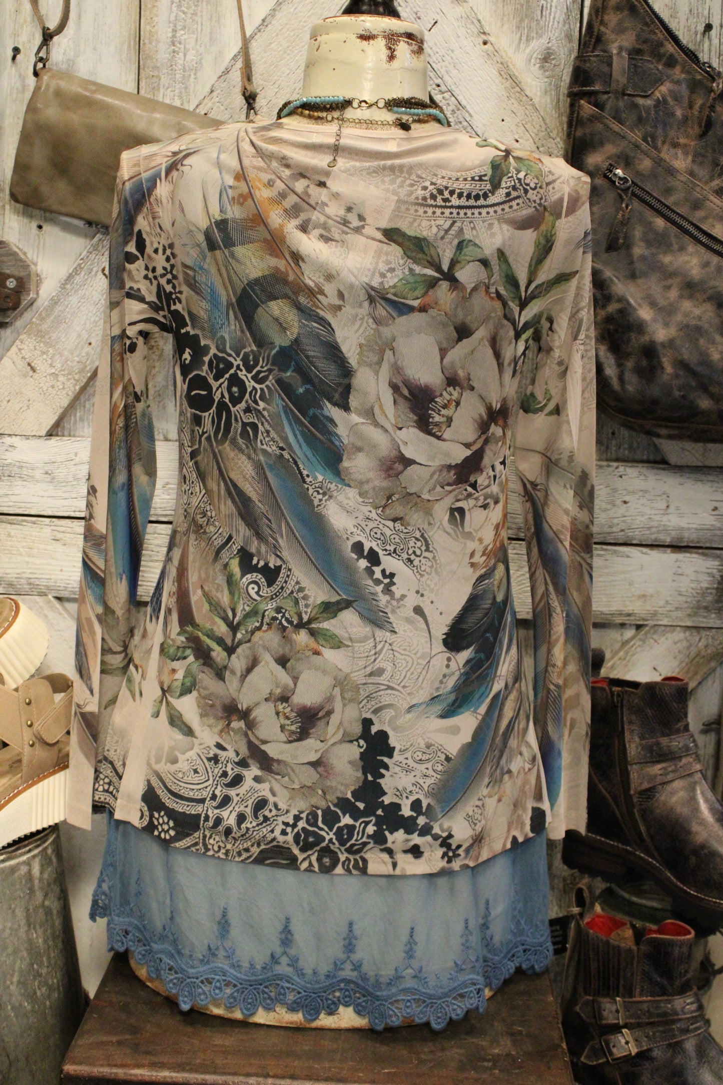 Feathers And Flowers Mesh Blouse