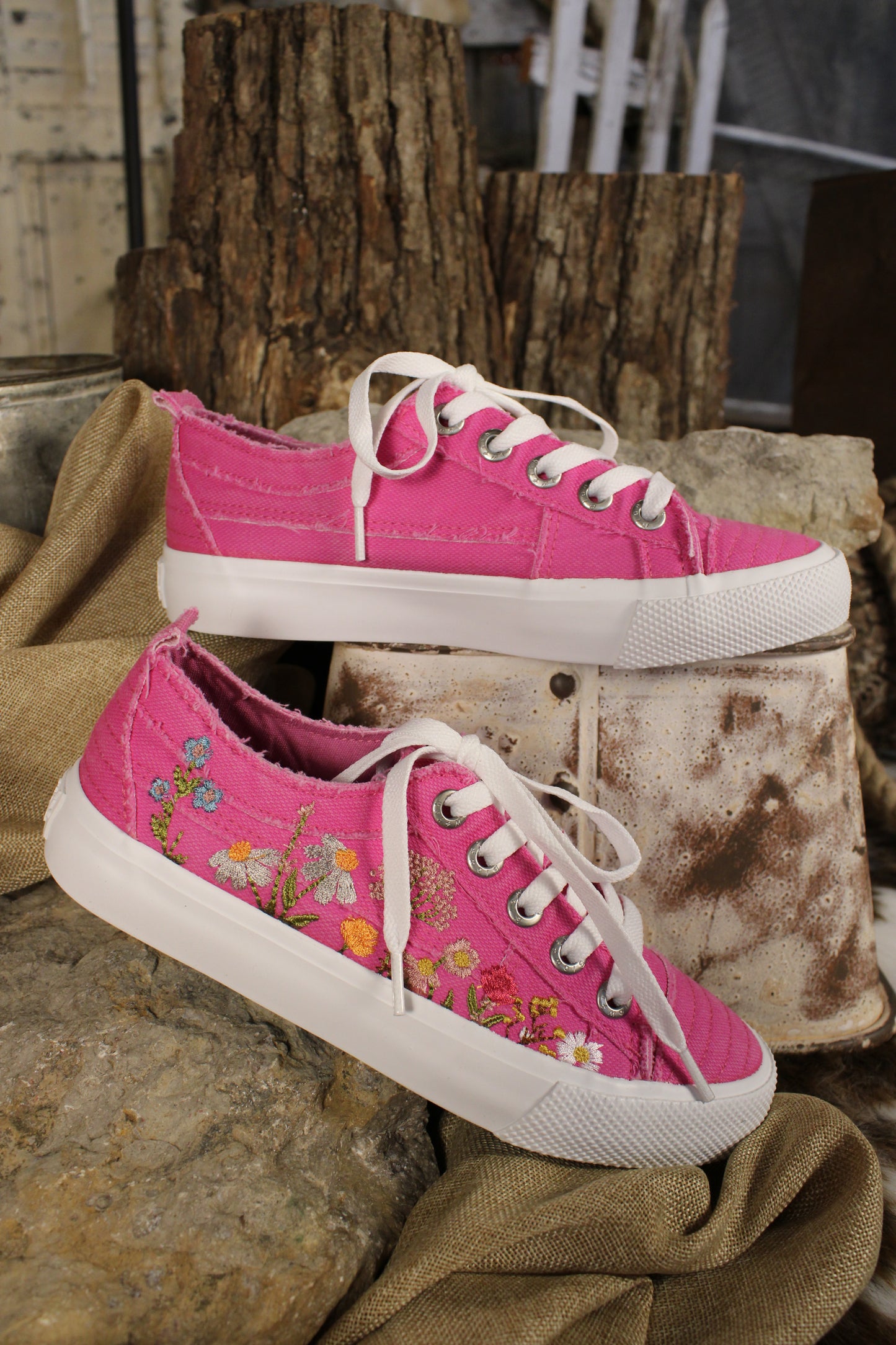Vivid Pink Canvas Embroidered Sneakers