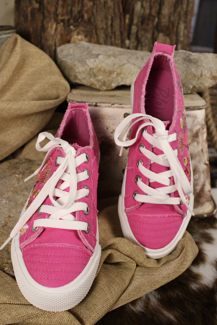 Vivid Pink Canvas Embroidered Sneakers