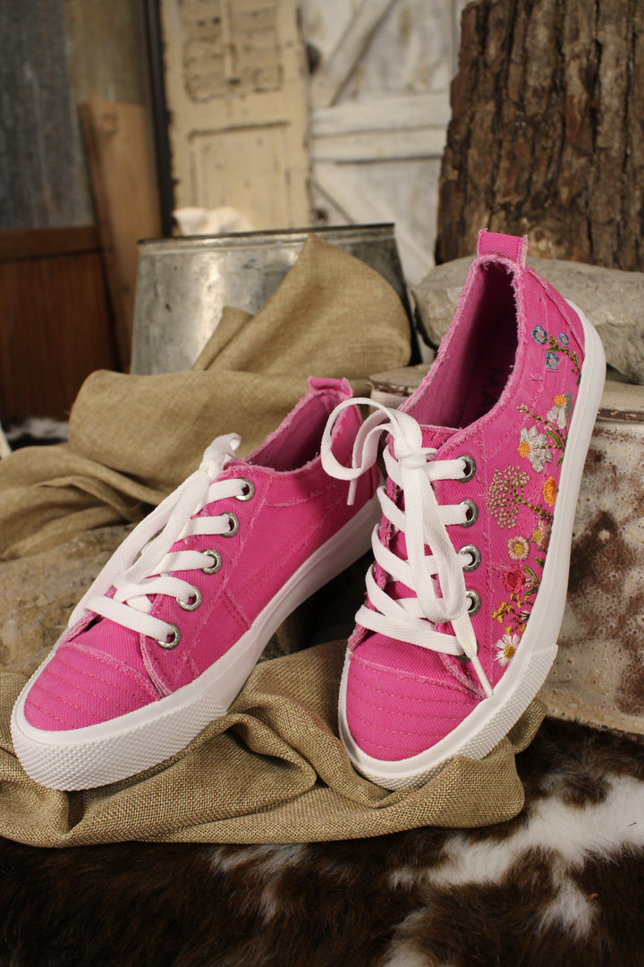Vivid Pink Canvas Embroidered Sneakers