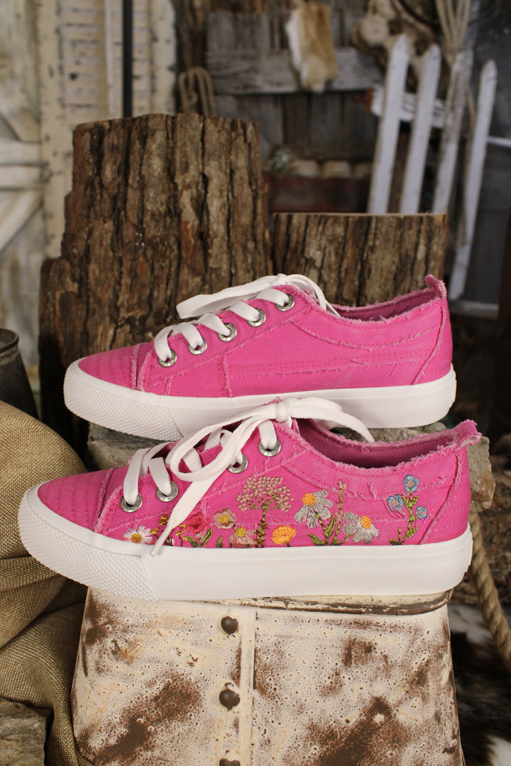 Vivid Pink Canvas Embroidered Sneakers