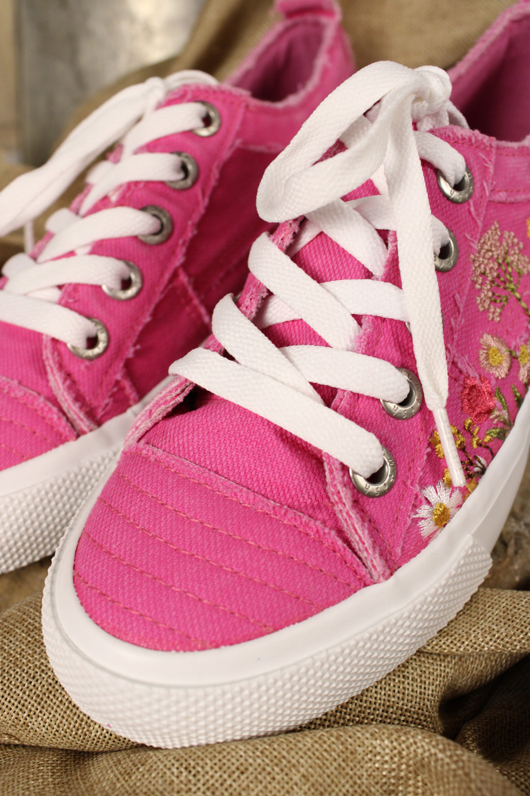 Vivid Pink Canvas Embroidered Sneakers