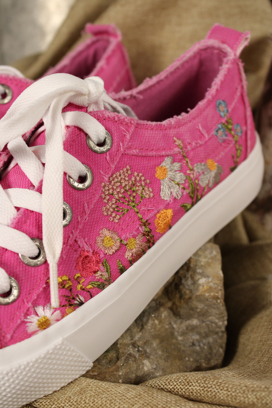 Vivid Pink Canvas Embroidered Sneakers