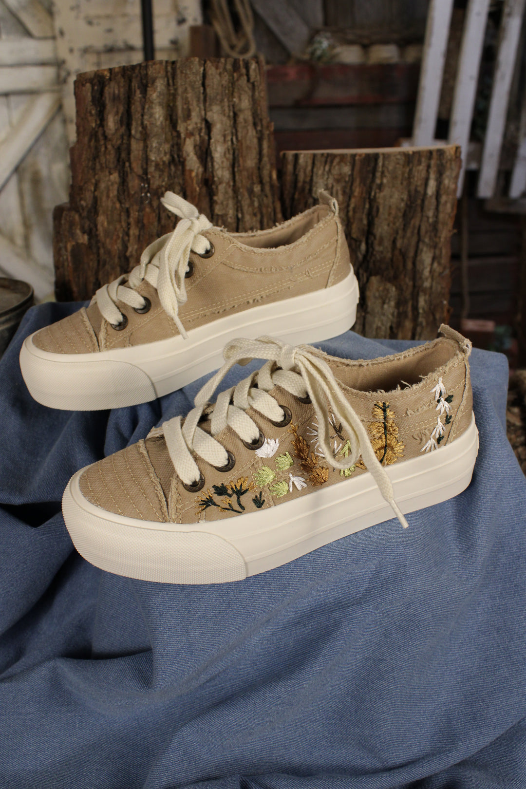 Sadie Sun Warm Taupe Embroidered Sneakers
