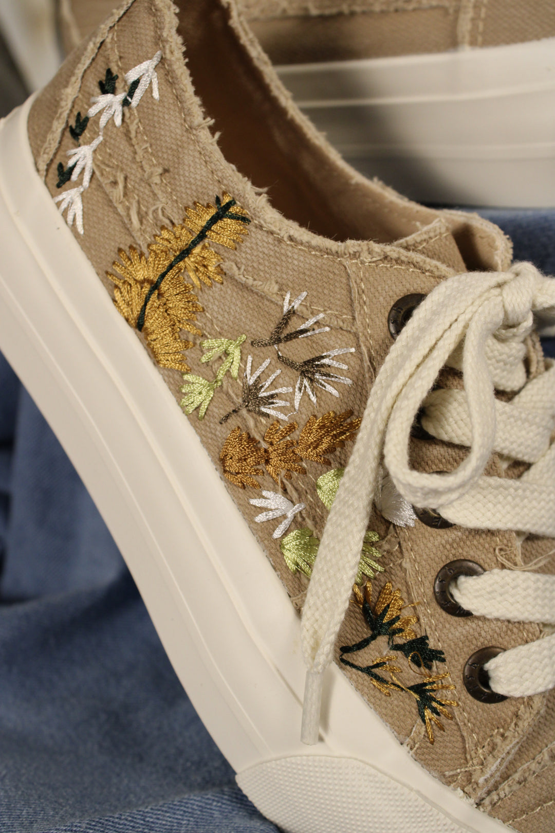 Sadie Sun Warm Taupe Embroidered Sneakers