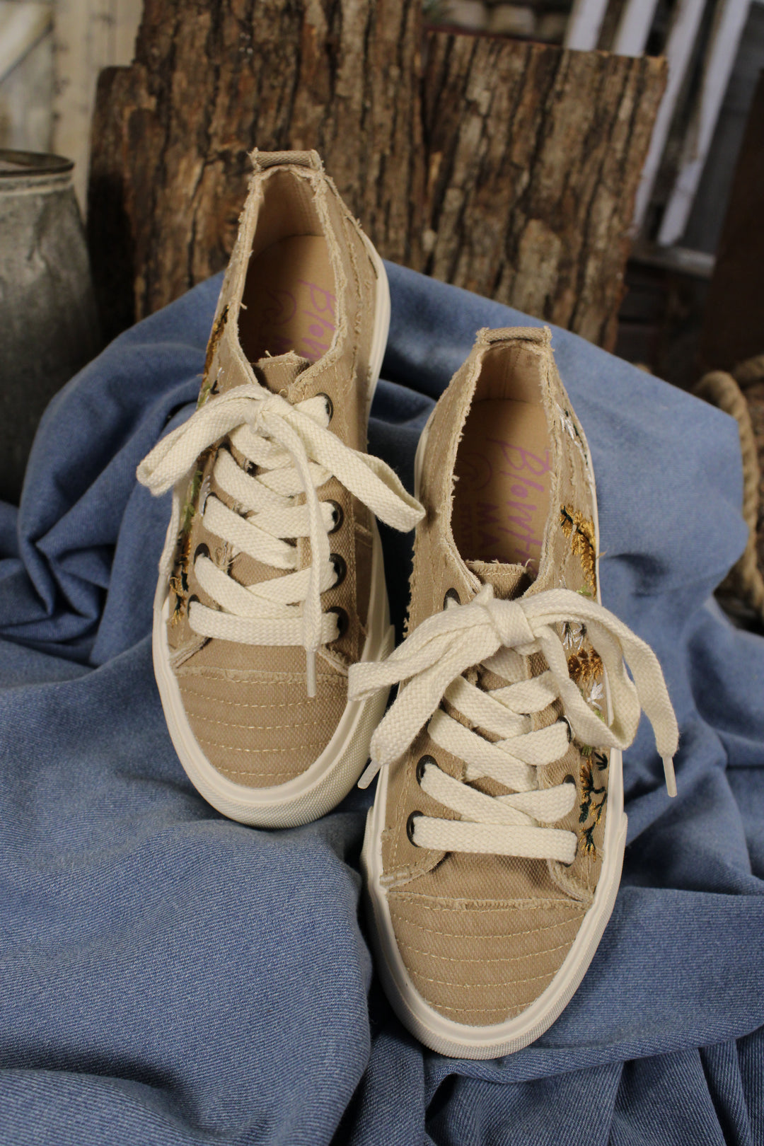 Sadie Sun Warm Taupe Embroidered Sneakers