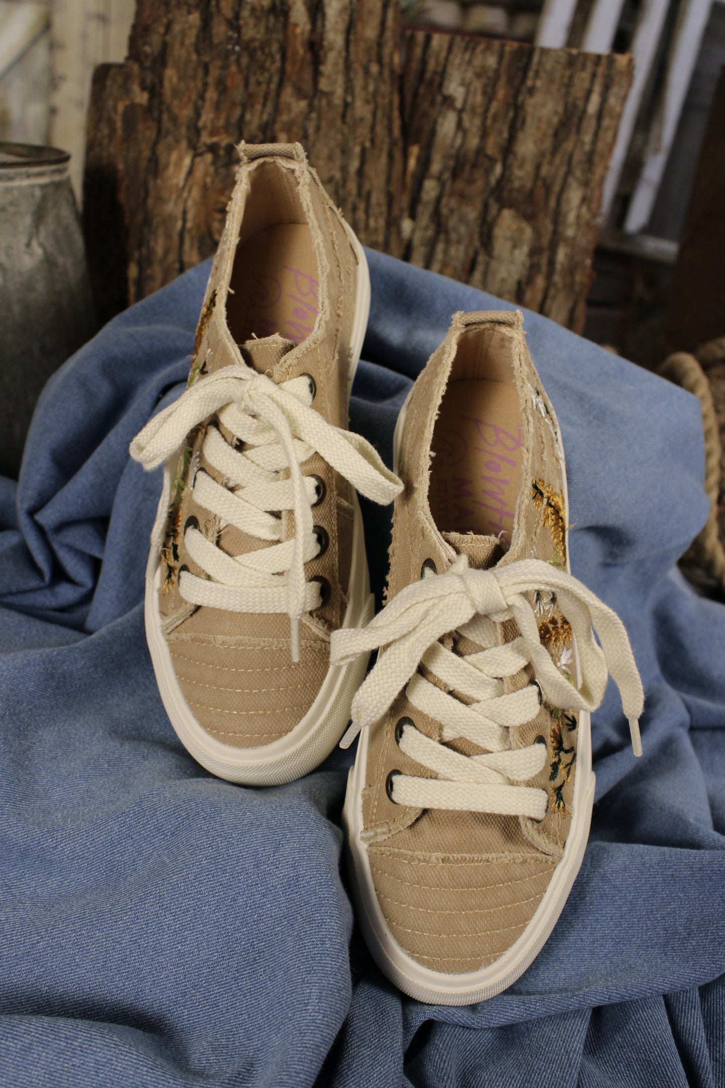 Sadie Sun Warm Taupe Embroidered Sneakers