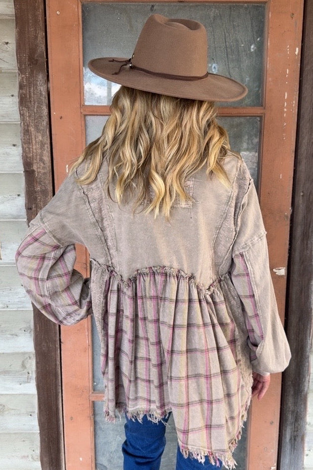 Plaid Petal Olive Babydoll Blouse