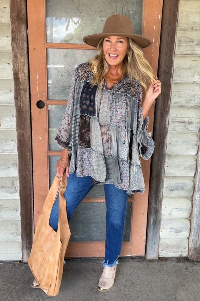 Weekend Hippie Slate Patchwork Tunic