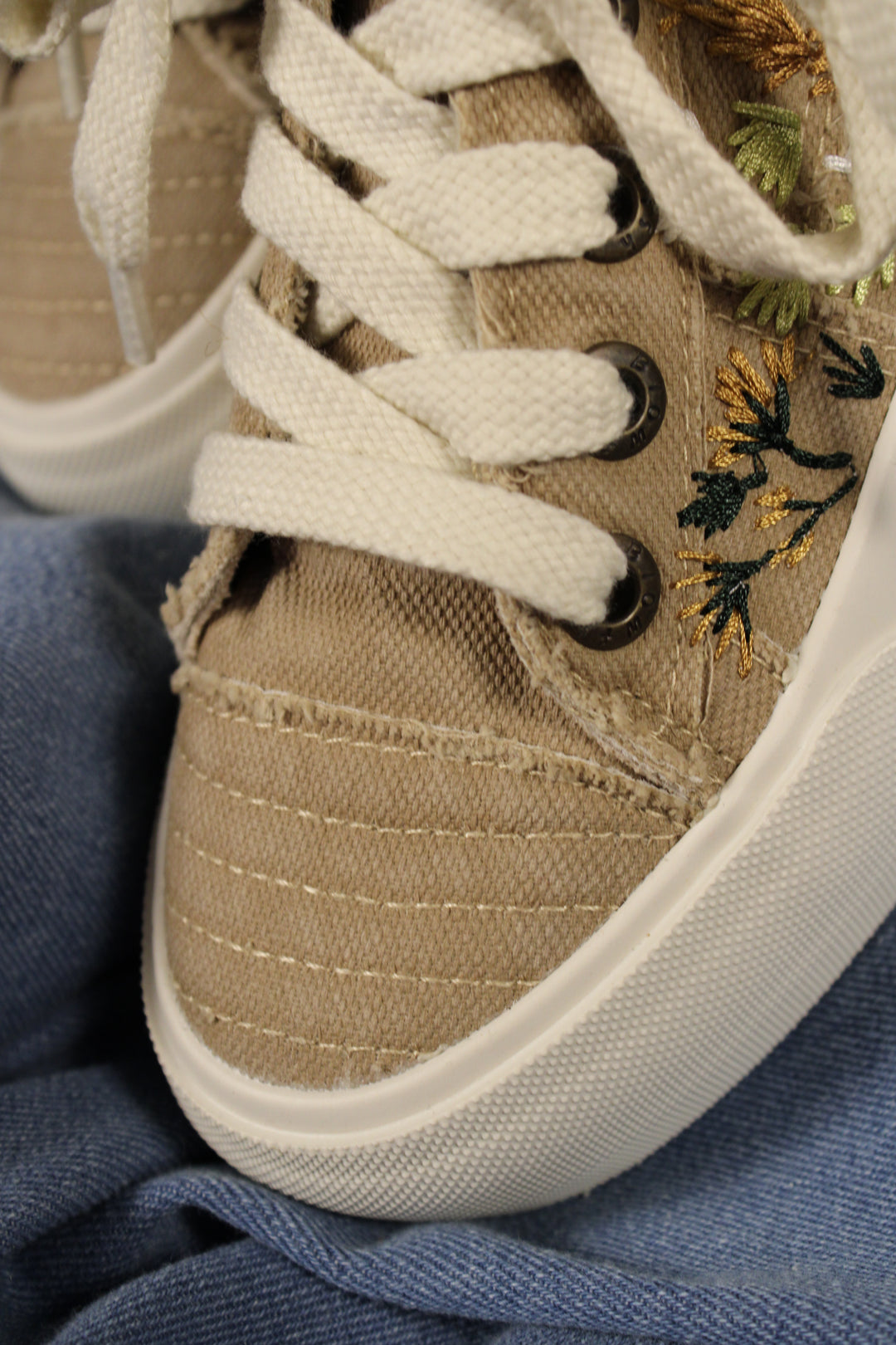 Sadie Sun Warm Taupe Embroidered Sneakers
