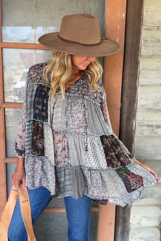 Weekend Hippie Slate Patchwork Tunic