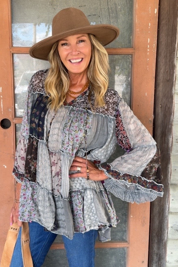 Weekend Hippie Slate Patchwork Tunic