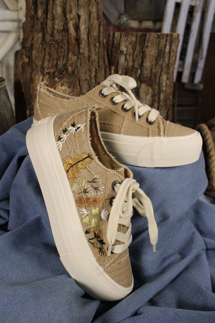 Sadie Sun Warm Taupe Embroidered Sneakers