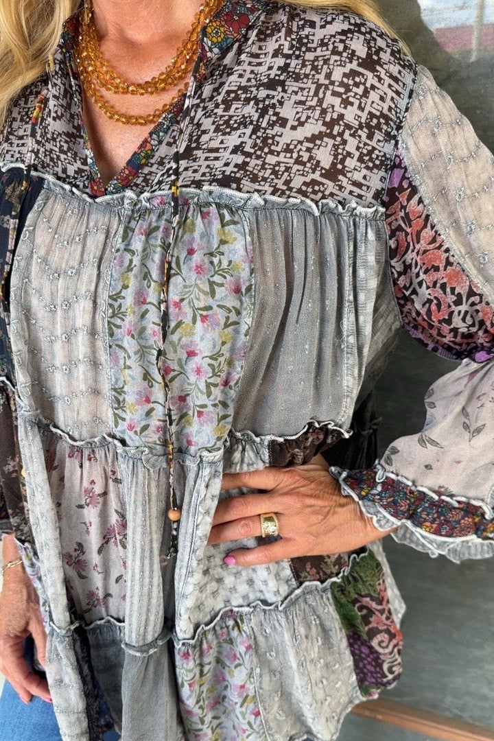 Weekend Hippie Slate Patchwork Tunic