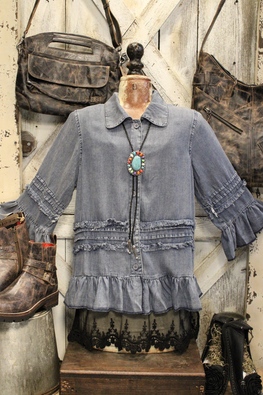 Prairie Skies Chambray Ruffle Top