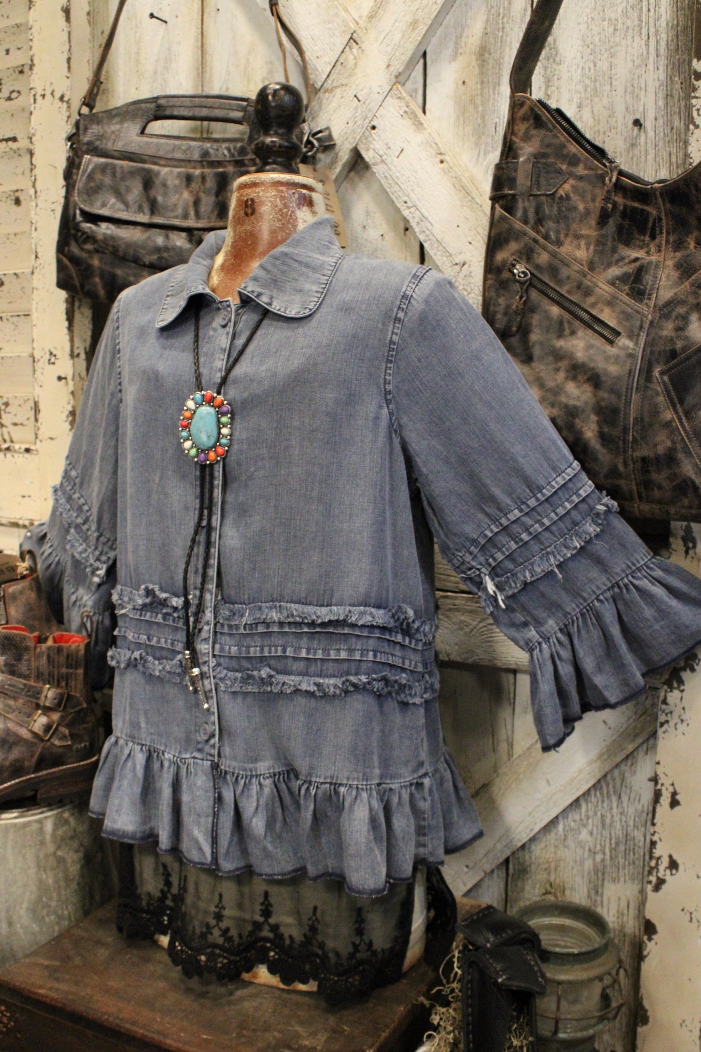 Prairie Skies Chambray Ruffle Top