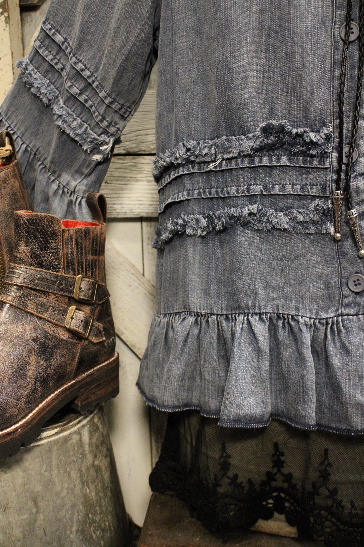 Prairie Skies Chambray Ruffle Top