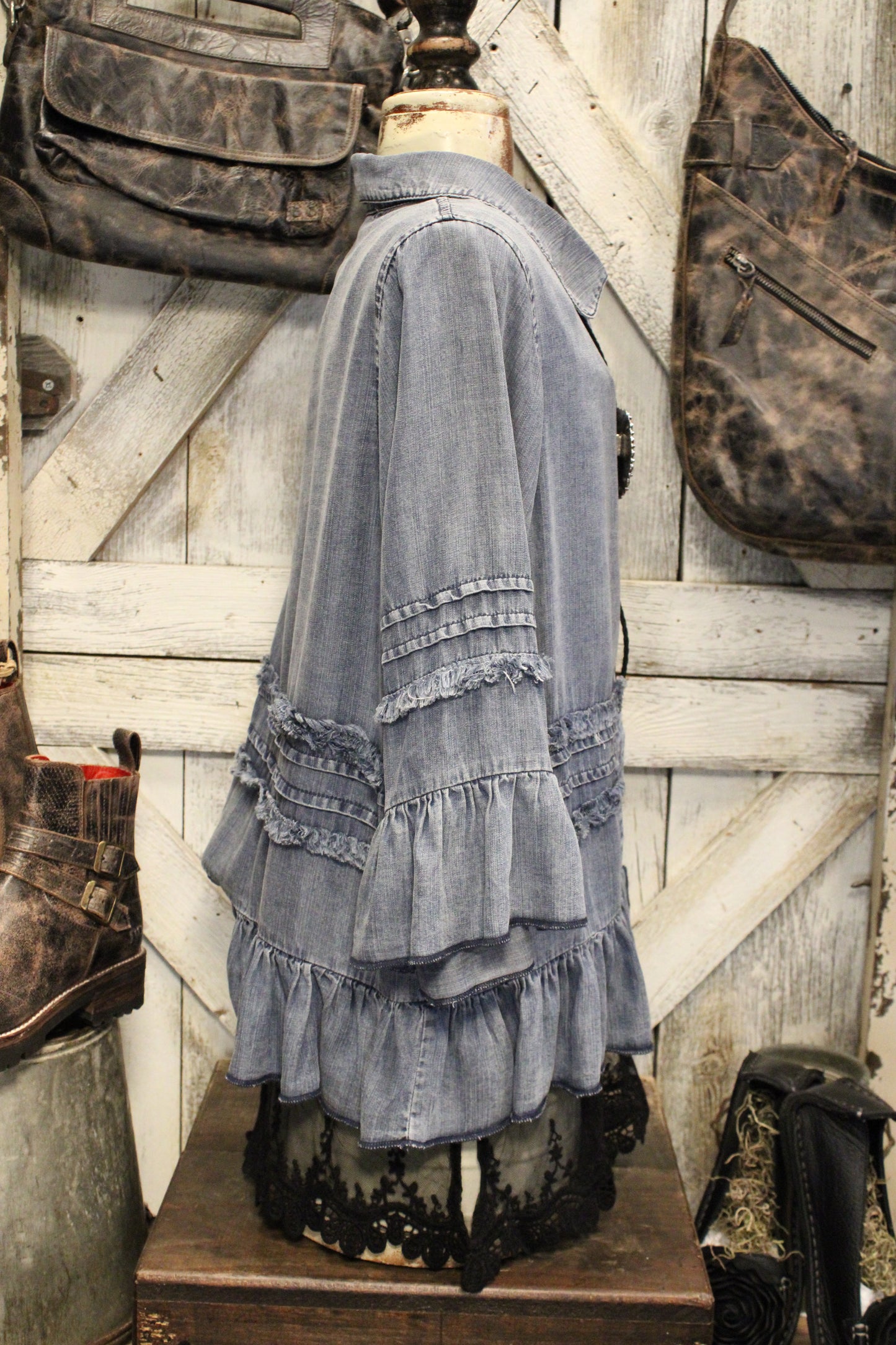 Prairie Skies Chambray Ruffle Top