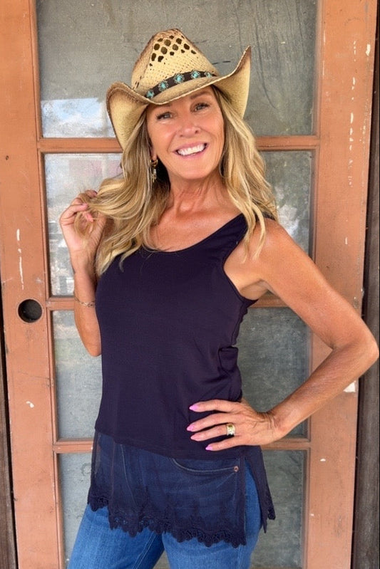 Skip Along Navy Lace Tank