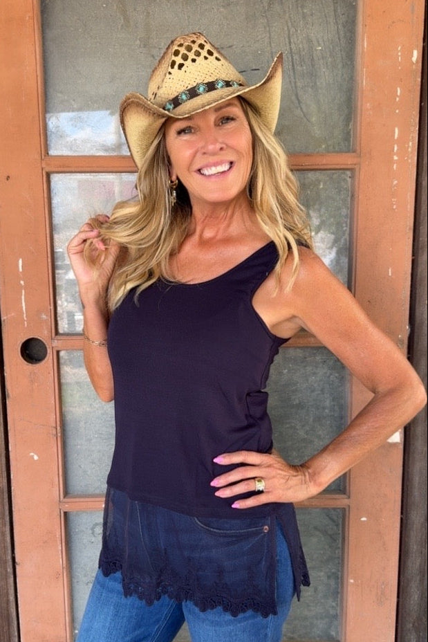 Skip Along Navy Lace Tank