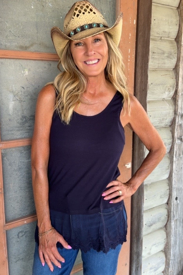 Skip Along Navy Lace Tank
