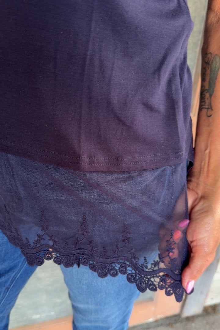 Skip Along Navy Lace Tank