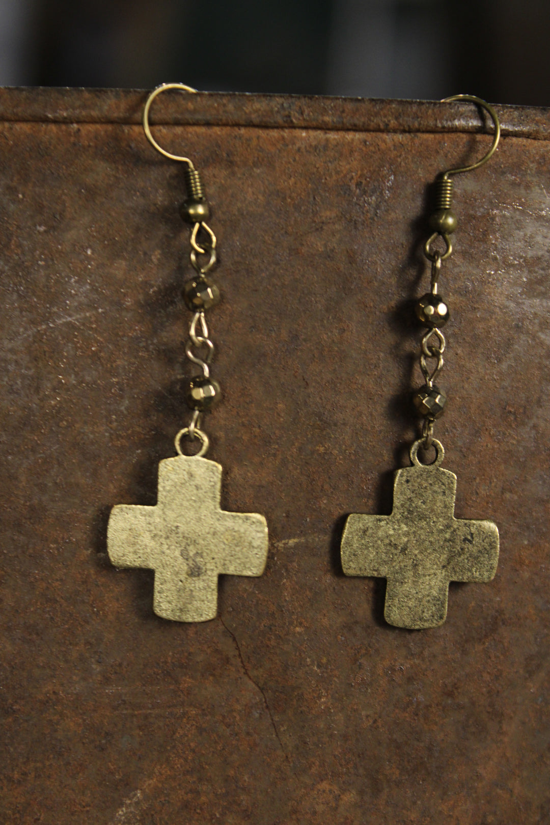 Bronze Serenity Cross Earrings