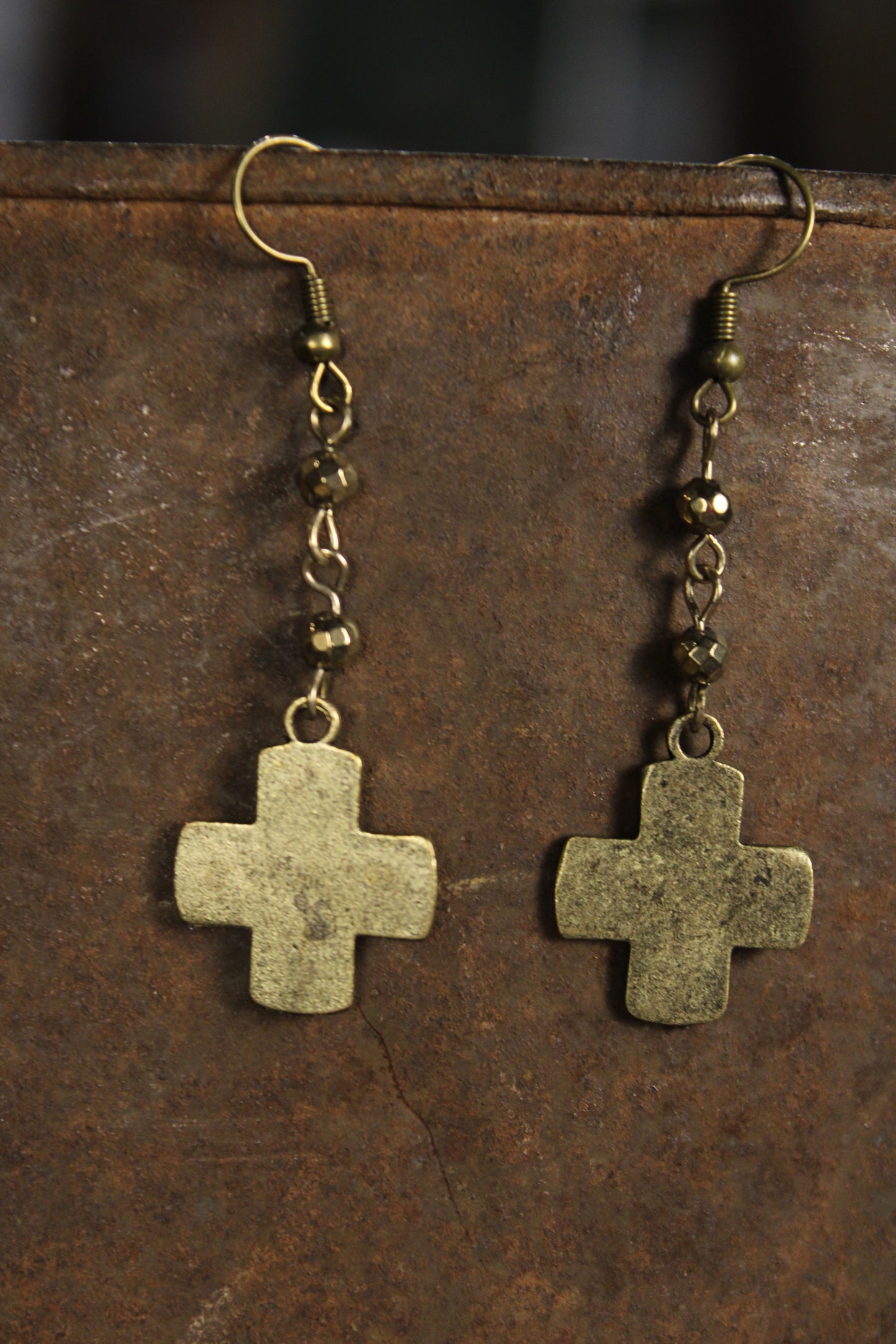 Bronze Serenity Cross Earrings