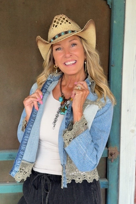 Denim And Lace Aqua Top