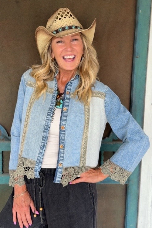 Denim And Lace Aqua Top