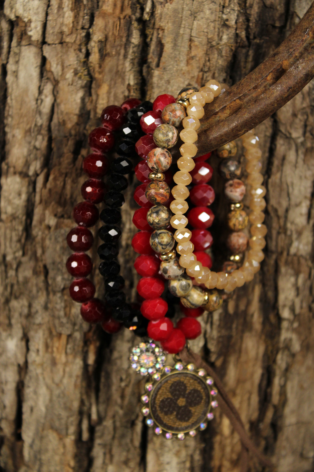 Crimson Kiss Bejeweled Bracelet Set