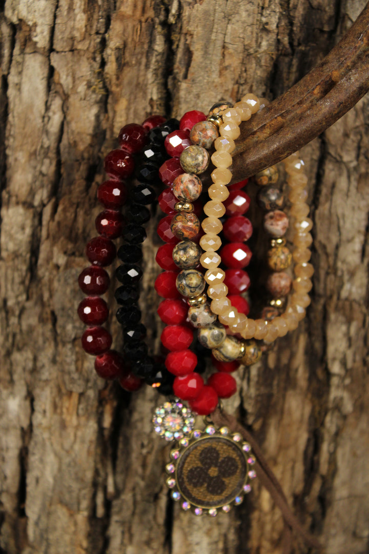 Crimson Kiss Bejeweled Bracelet Set