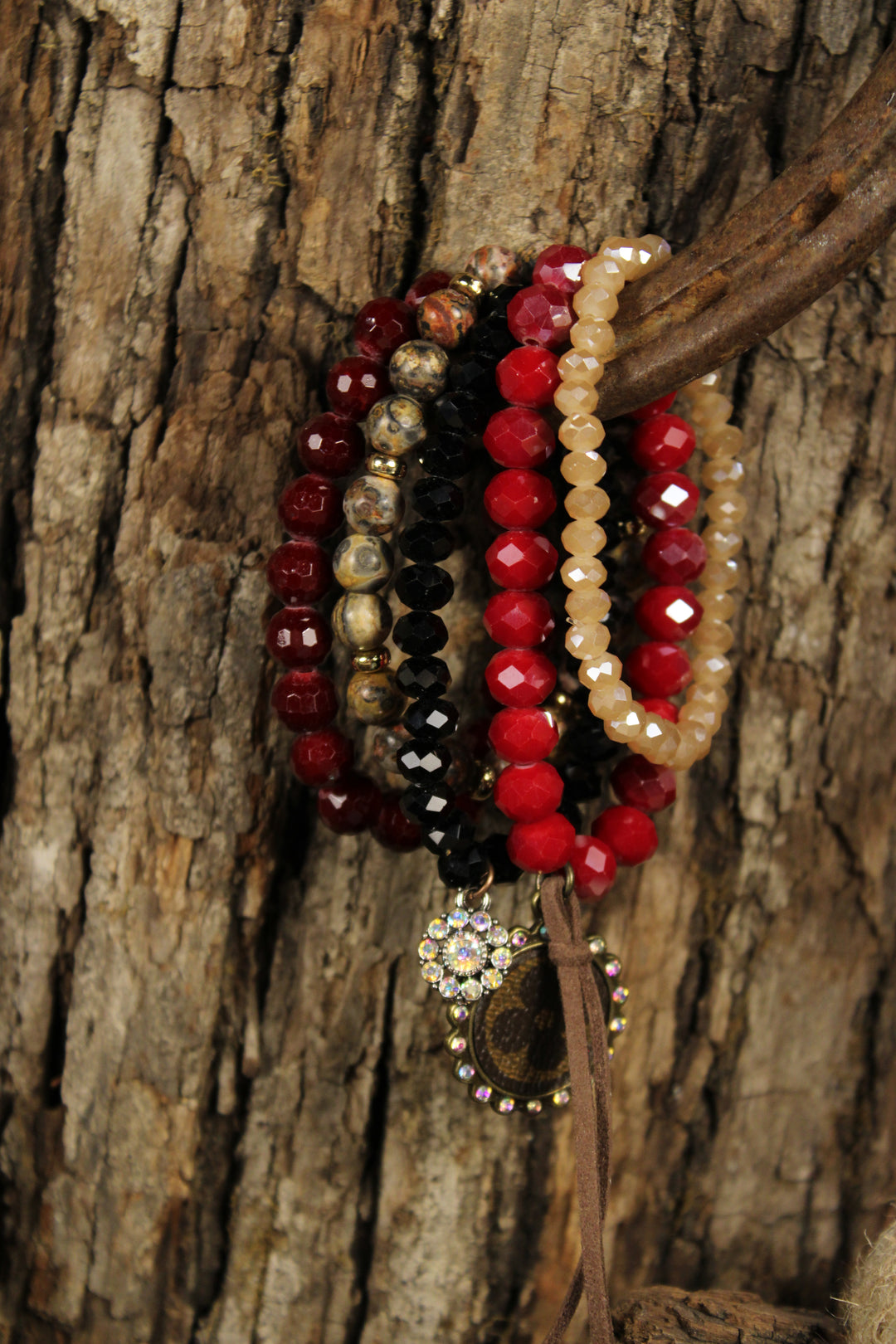Crimson Kiss Bejeweled Bracelet Set