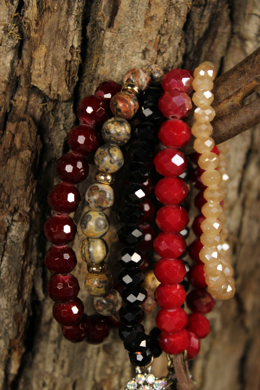 Crimson Kiss Bejeweled Bracelet Set