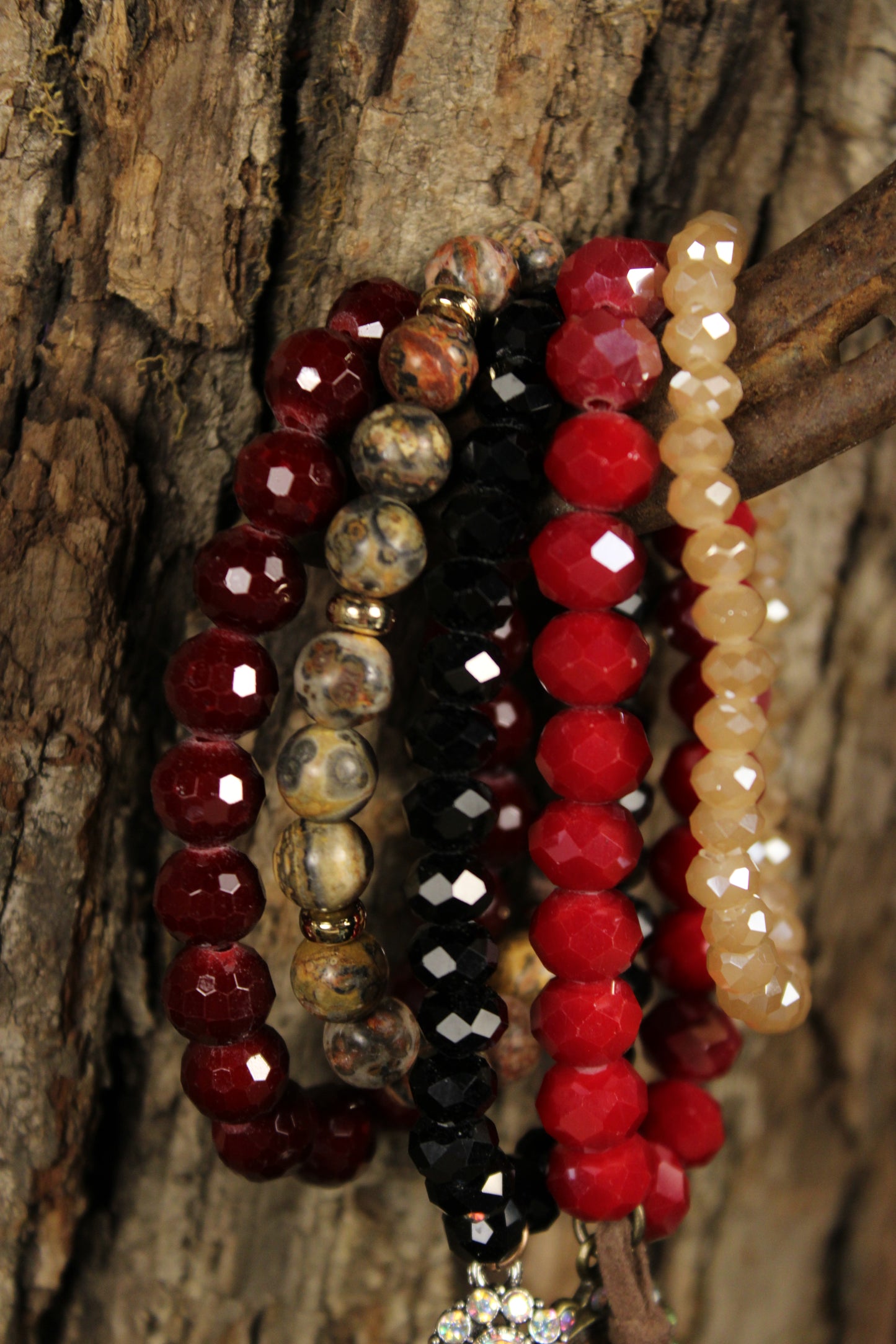 Crimson Kiss Bejeweled Bracelet Set
