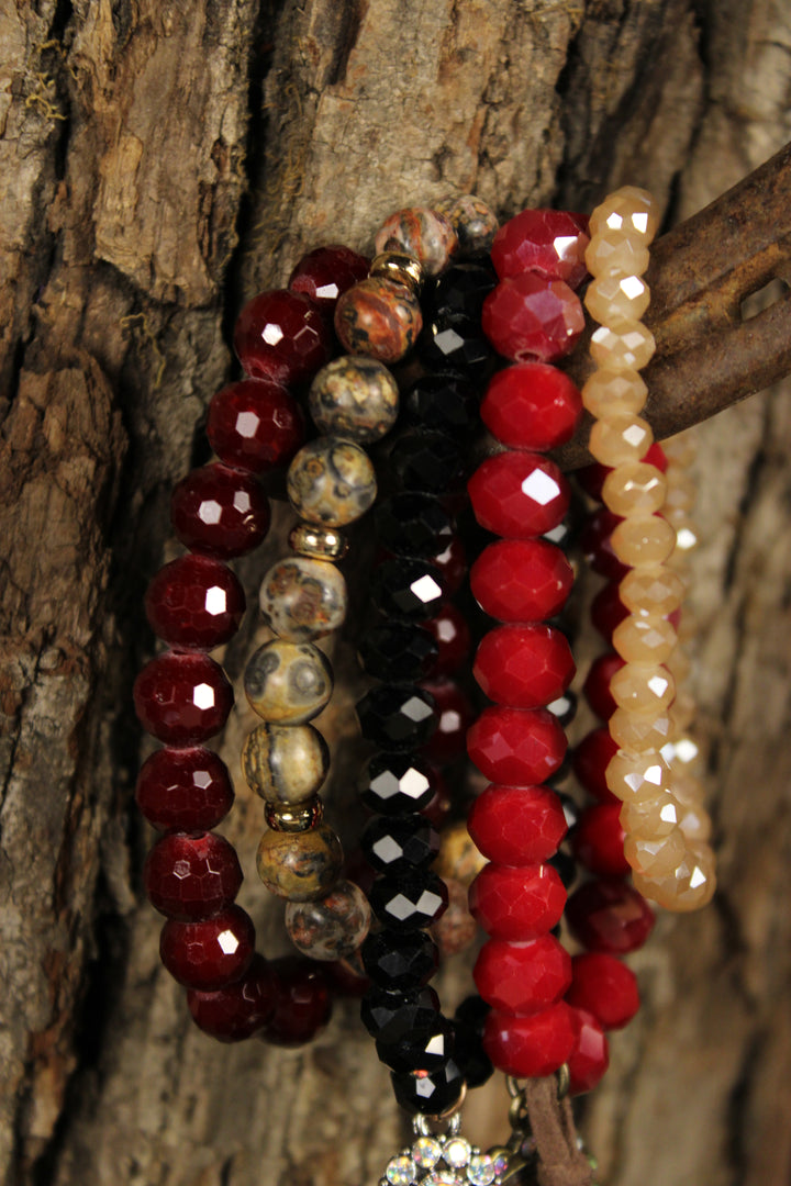 Crimson Kiss Bejeweled Bracelet Set