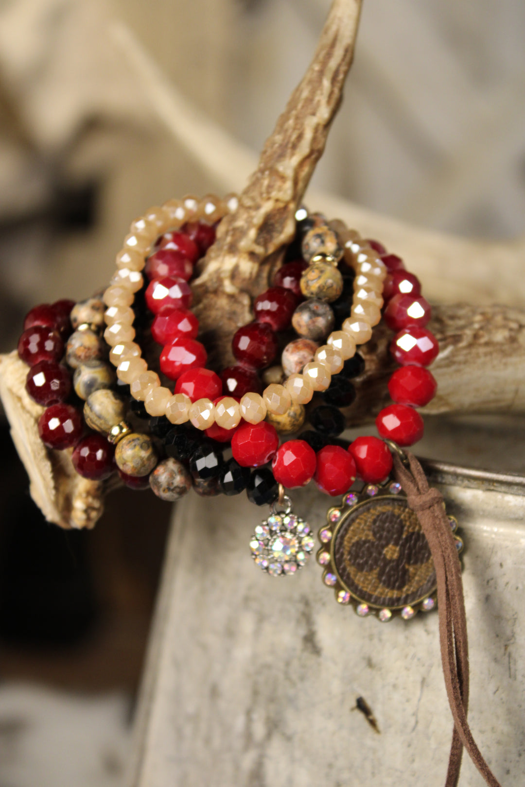 Crimson Kiss Bejeweled Bracelet Set