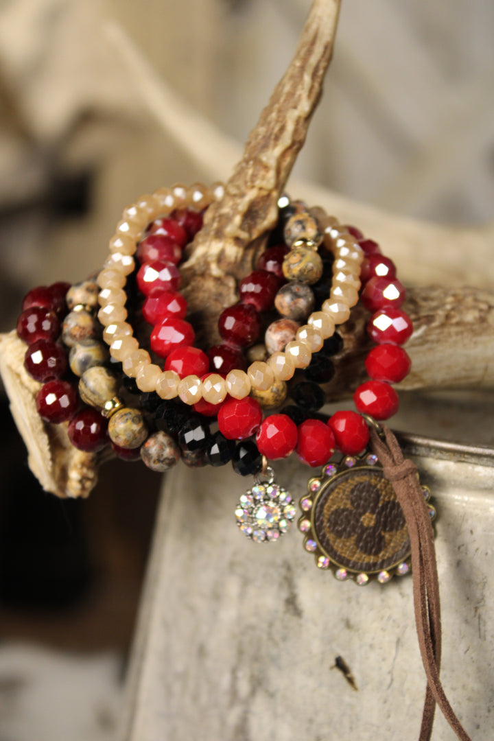 Crimson Kiss Bejeweled Bracelet Set